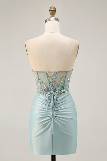 Grey Green Bodycon Strapless Homecoming Dress with Sequins
